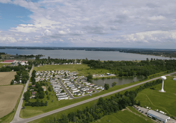 Distance lakeview community aerial shot of neighborhood